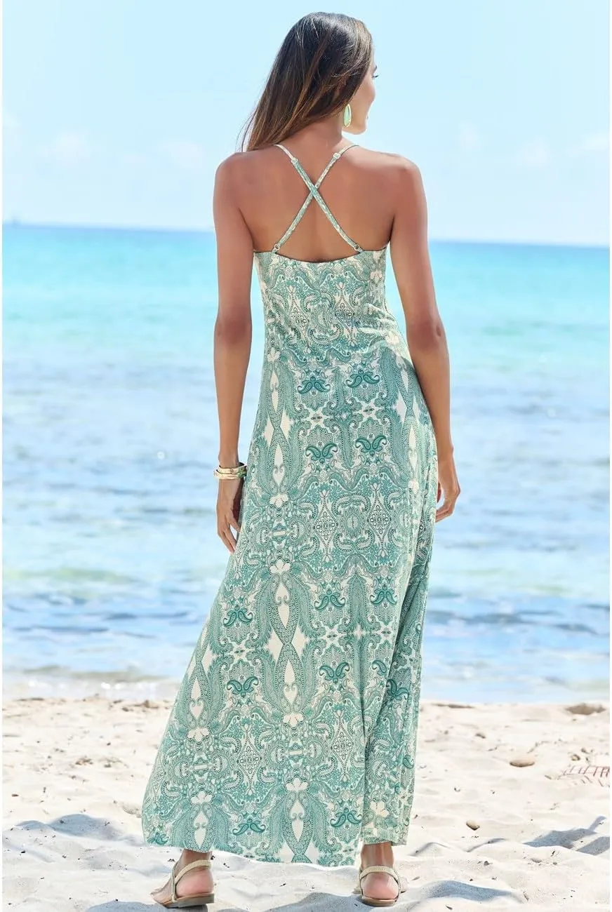 LASCANA Women's Crossed Strap Maxi Dress
