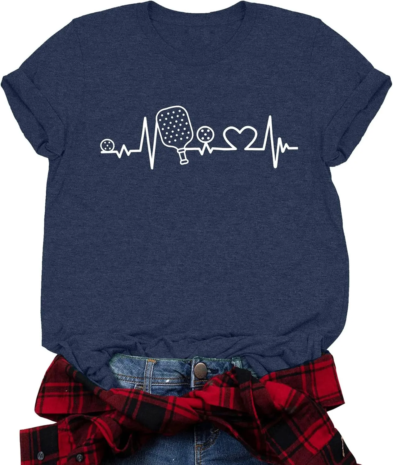 LAZYCHILD Pickleball Shirts Women Heartbeat Graphic T-Shirt for Pickleball Lover Gift Shirt