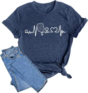 LAZYCHILD Pickleball Shirts Women Heartbeat Graphic T-Shirt for Pickleball Lover Gift Shirt