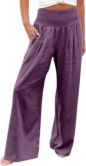 LCMTWX Flowy Pants for Women Solid Cotton and Pants with Pocket Long Pants with Pockets Pull On Pants for Women Womans