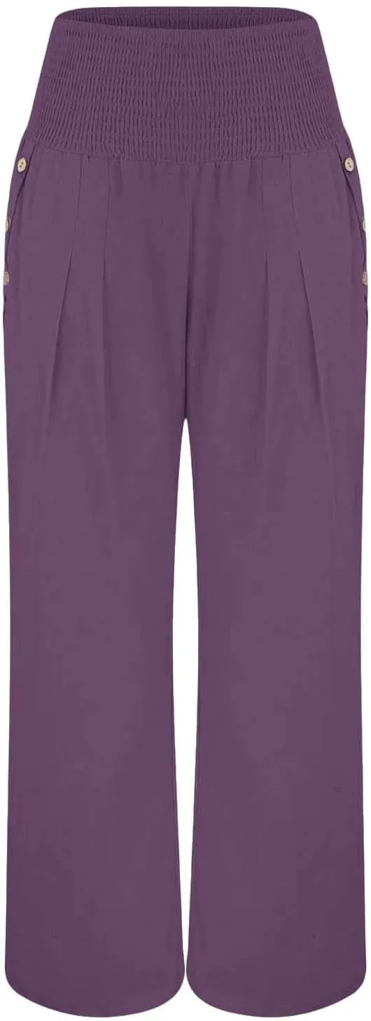LCMTWX Flowy Pants for Women Solid Cotton and Pants with Pocket Long Pants with Pockets Pull On Pants for Women Womans