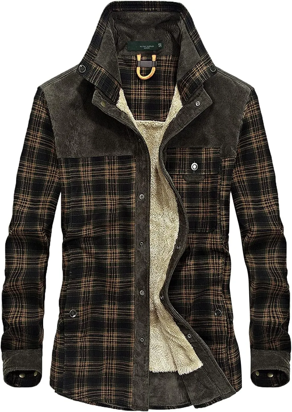 LCMTWX Men's Hooded Shirt Jacket Plaid Print Lapel Button Down Pocket Long Sleeve Shirt Patchwork Jacket Coat with Zipper