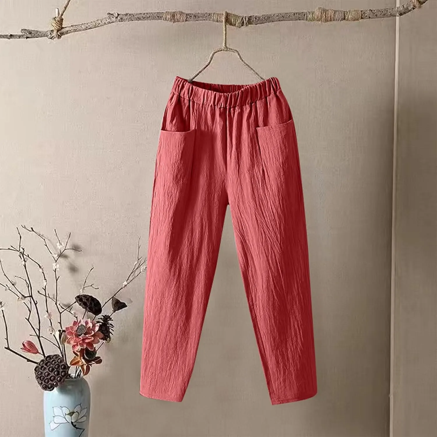 Linen Pants for Women, Clothes Casual Pants Linen Straight Leg Peasant Women