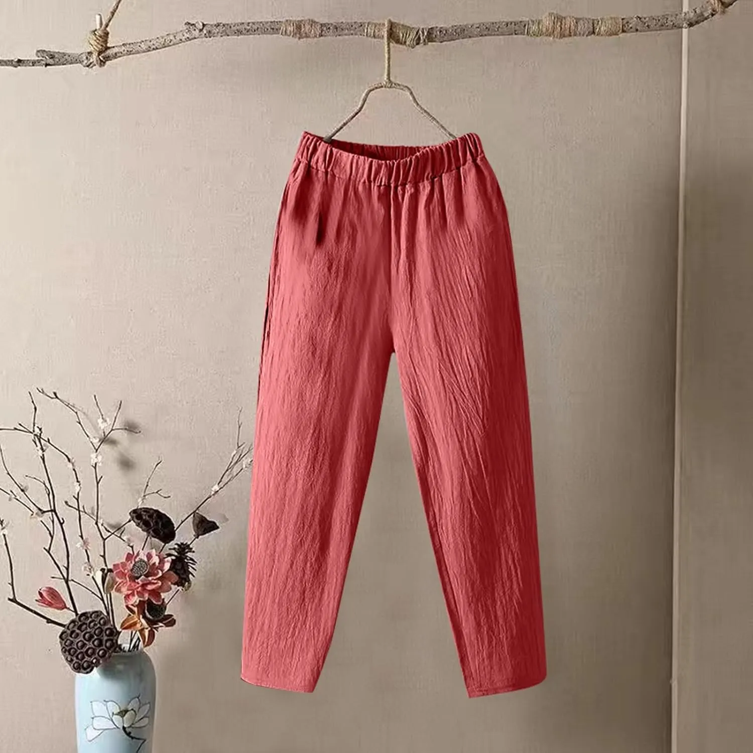 Linen Pants for Women, Clothes Casual Pants Linen Straight Leg Peasant Women