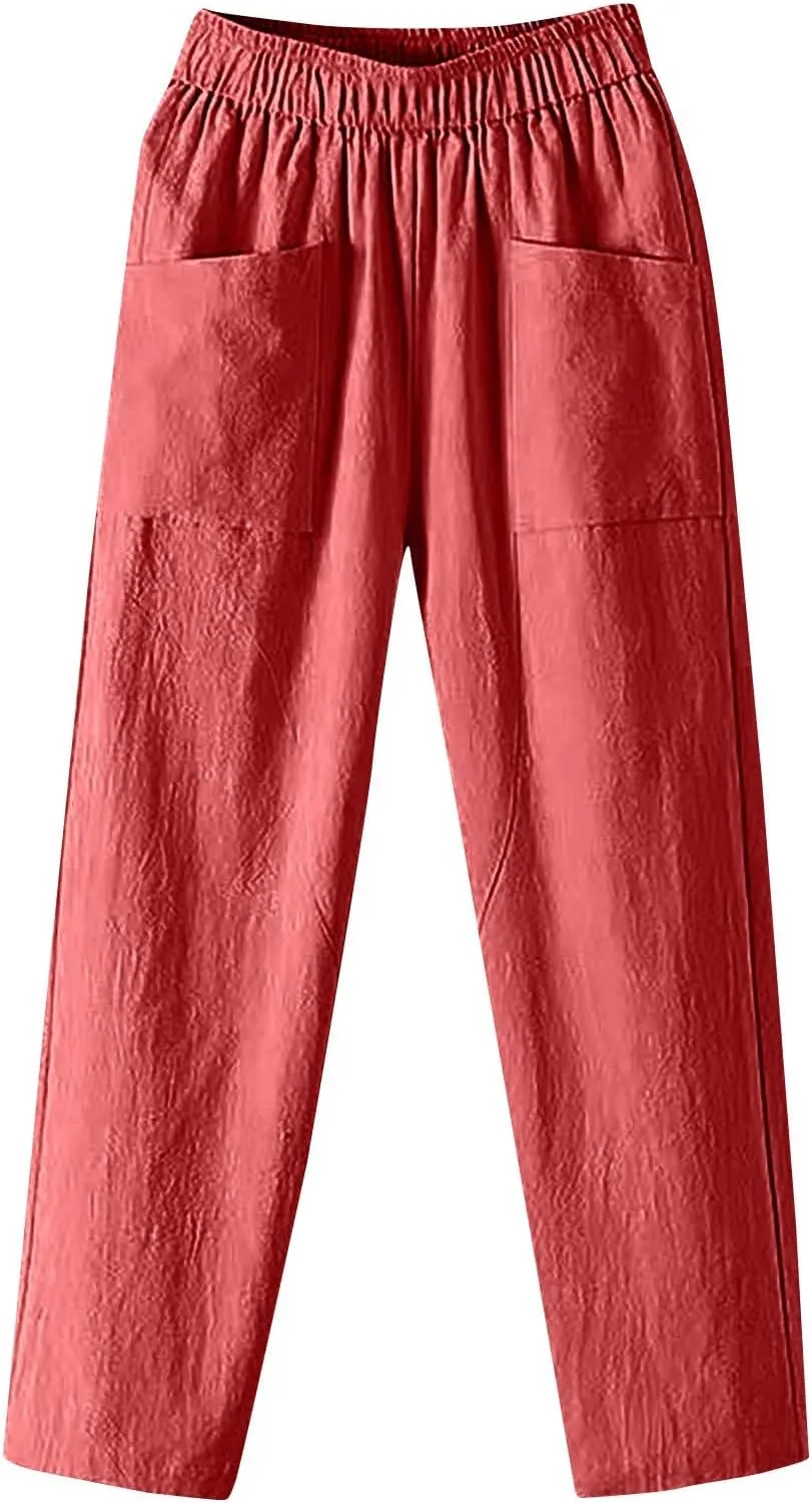 Linen Pants for Women, Clothes Casual Pants Linen Straight Leg Peasant Women