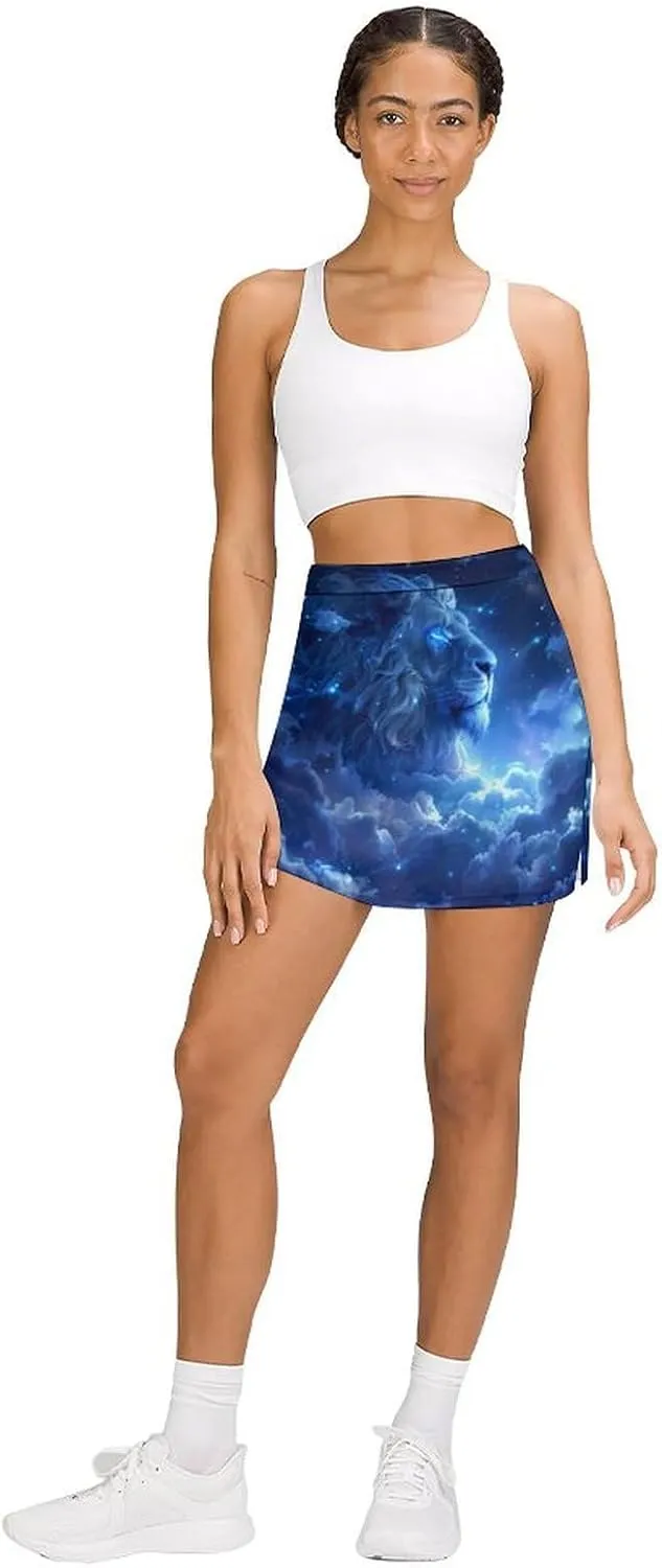 Lion And Stars Under The Moonli Women's Skort Athletic Skirt Golf Skorts A-line Skirts with Built-in Shorts Pockets