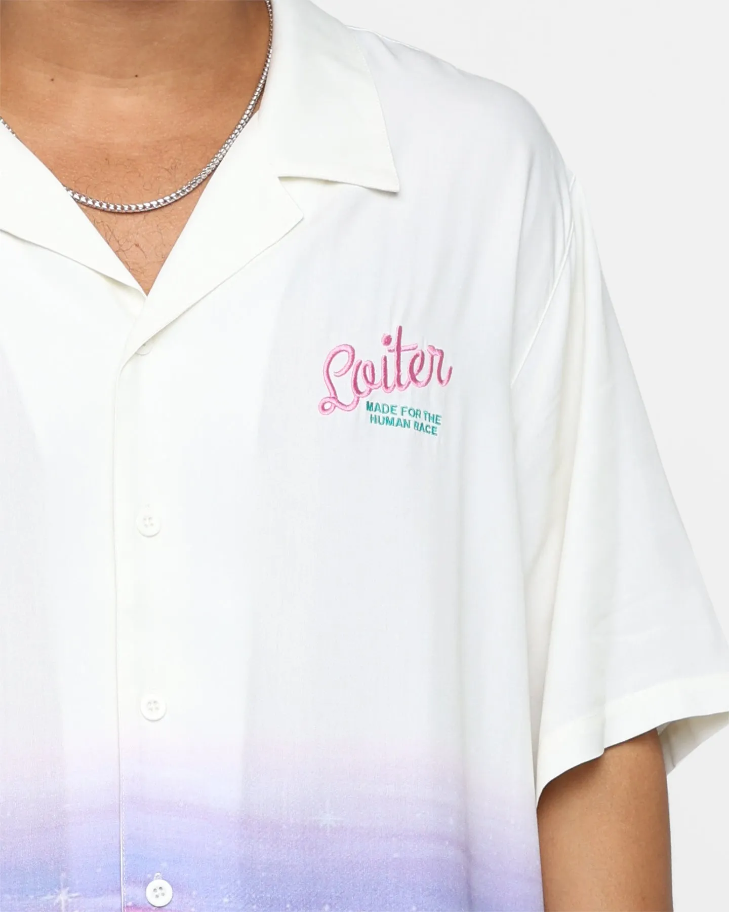 Loiter Mountain Range Button Up T-Shirt Off White