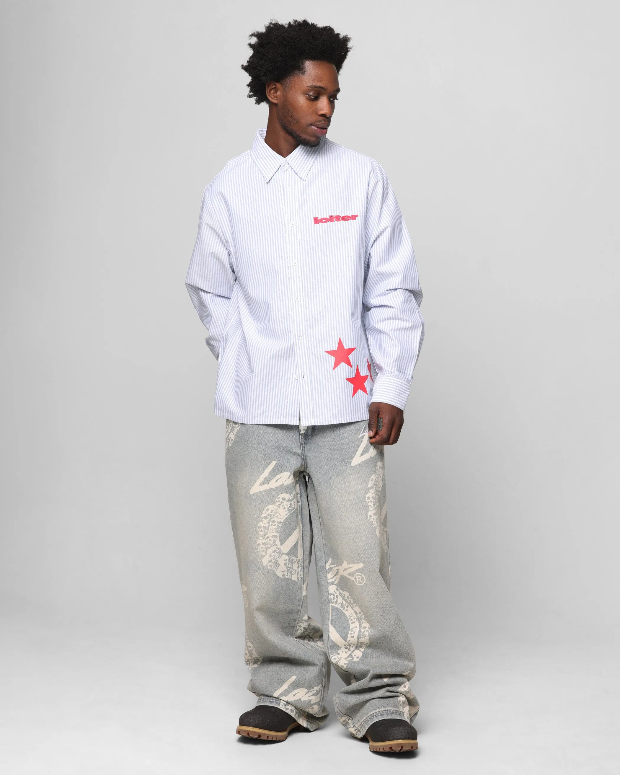 Loiter Solar Button Up Shirt Blue Pin Stripe