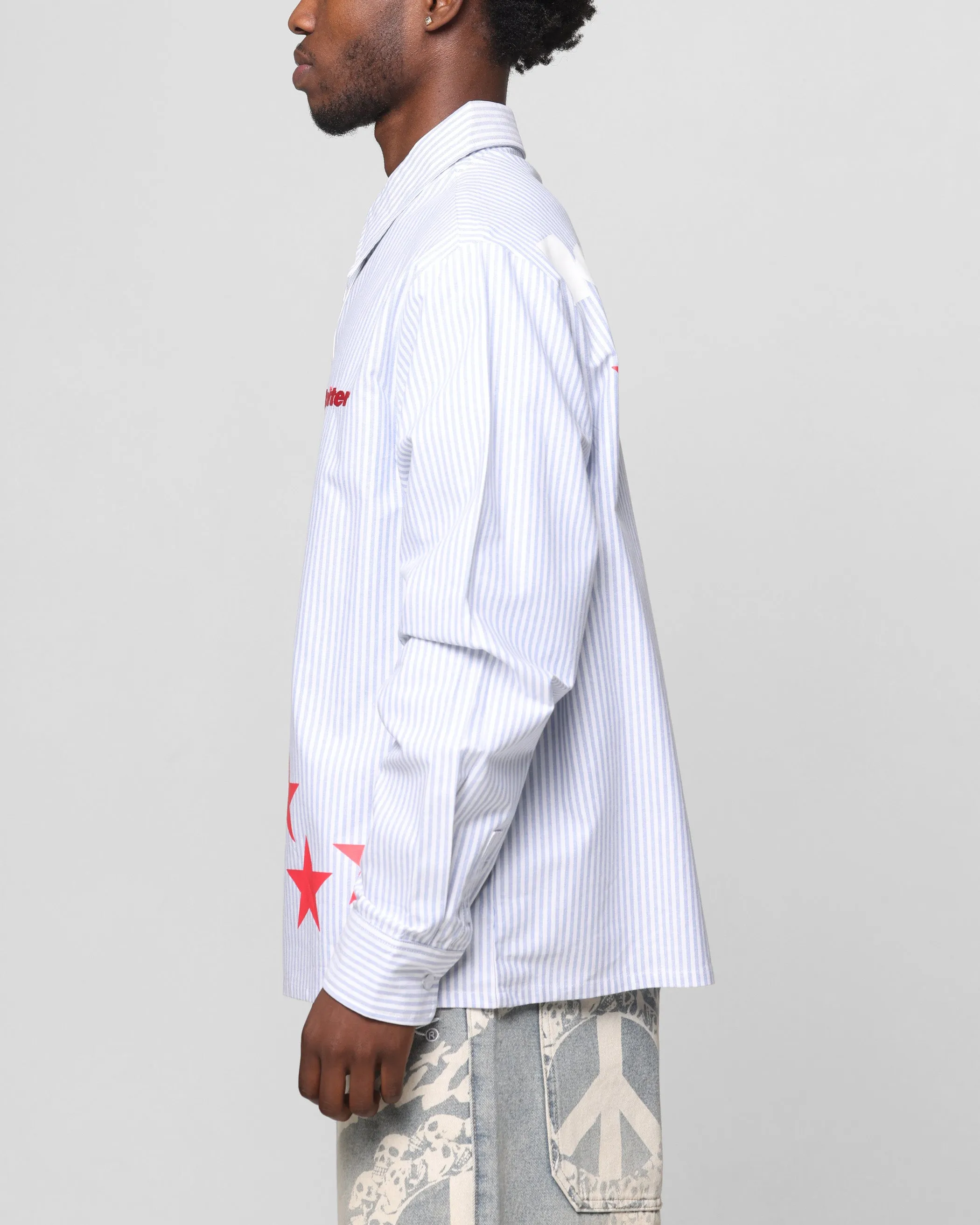 Loiter Solar Button Up Shirt Blue Pin Stripe