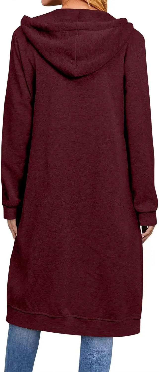 Long Hoodie for Women Winter Coats Zip Up Jackets Hooded Sweatshirts Fleece Lined Sweatshirt Sweaters with Pockets