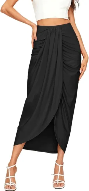 Long Skirts Ruffle Hem Long Skirt Asymmetrical Long Skirt for Women High Low Womens Long Skirts High Waist Skirt Long