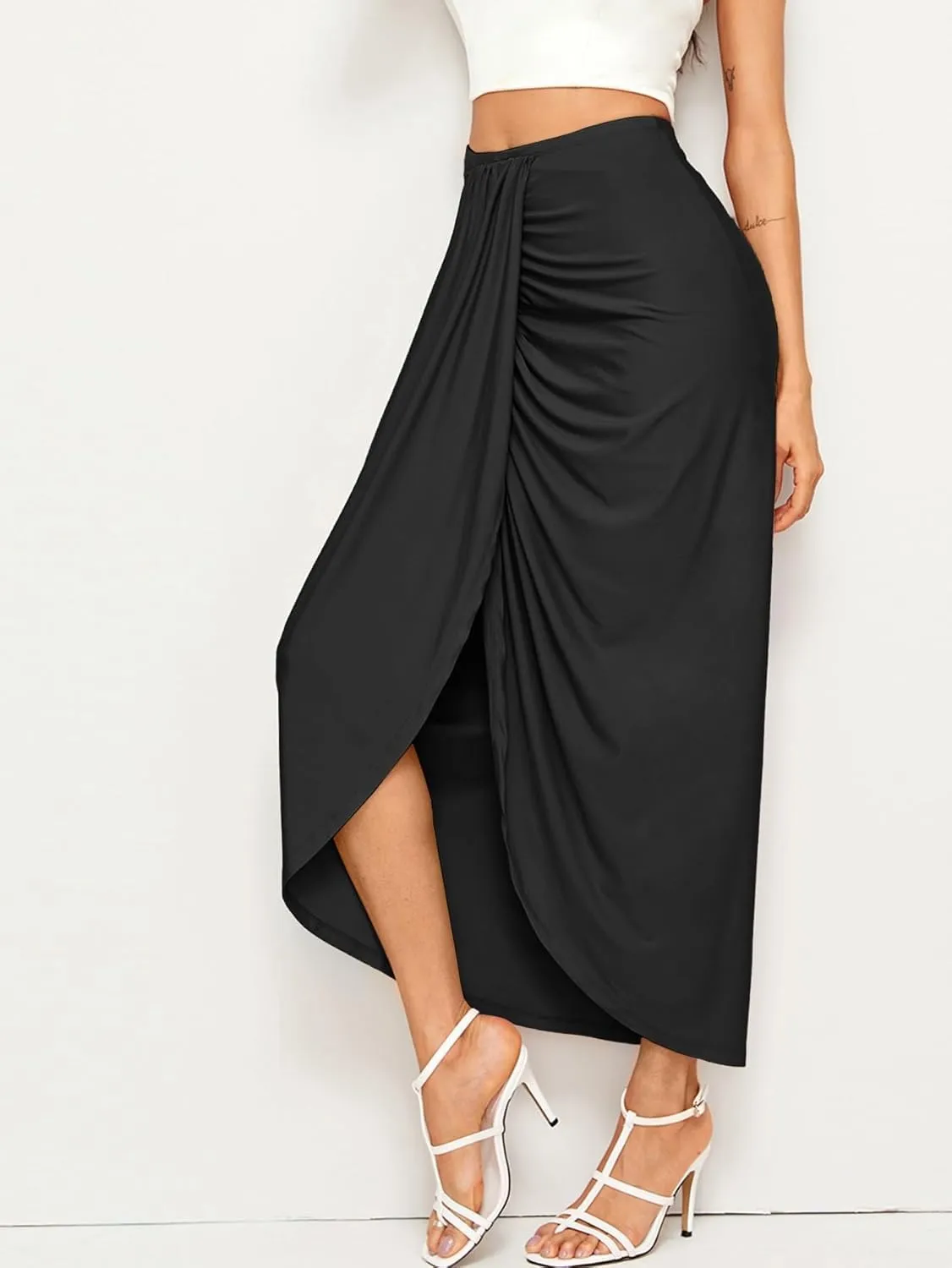 Long Skirts Ruffle Hem Long Skirt Asymmetrical Long Skirt for Women High Low Womens Long Skirts High Waist Skirt Long