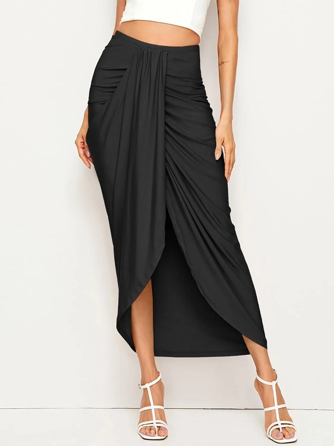 Long Skirts Ruffle Hem Long Skirt Asymmetrical Long Skirt for Women High Low Womens Long Skirts High Waist Skirt Long