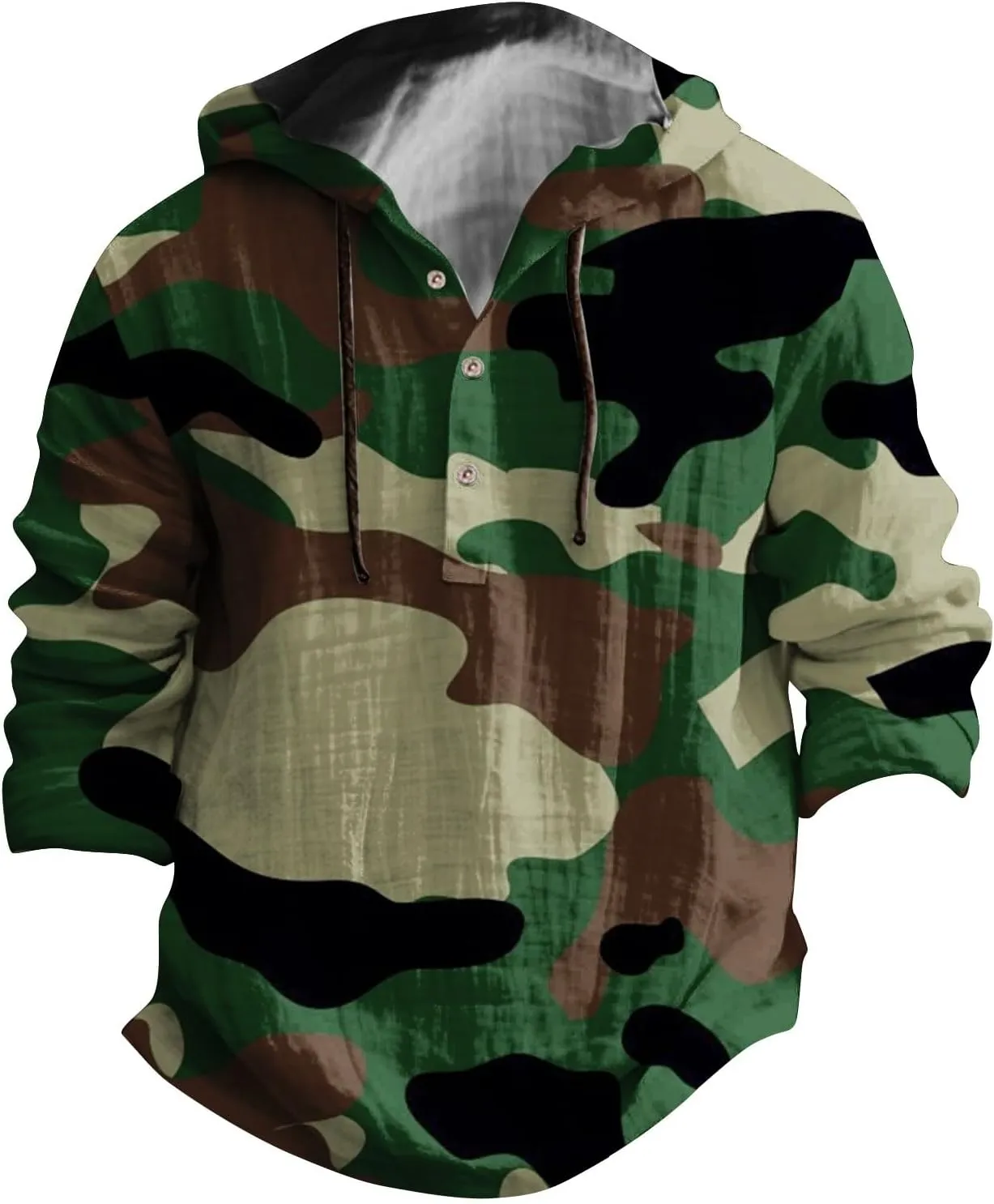 Long Sleeve Beach Hippie Tops with Hat Men's Casual Fashion Loose Trend Camouflage Long Sleeve Shirts