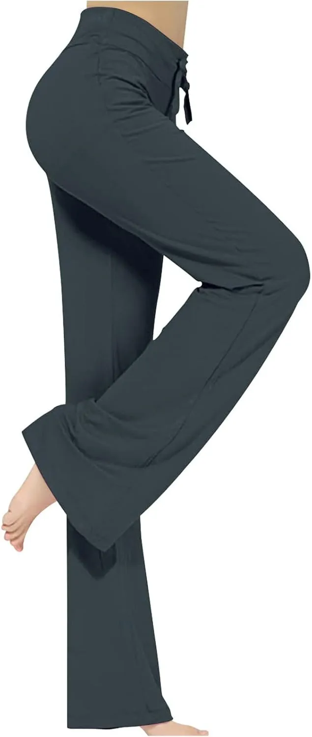 Loose Yoga Pants for Women Casual Trendy Solid Color Drawstring Trousers Elegant High Waist Wide Leg Long Pants 2025