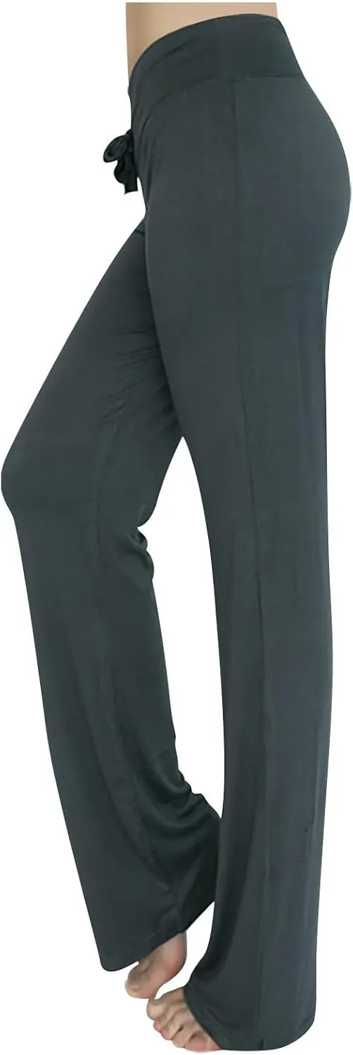 Loose Yoga Pants for Women Casual Trendy Solid Color Drawstring Trousers Elegant High Waist Wide Leg Long Pants 2025