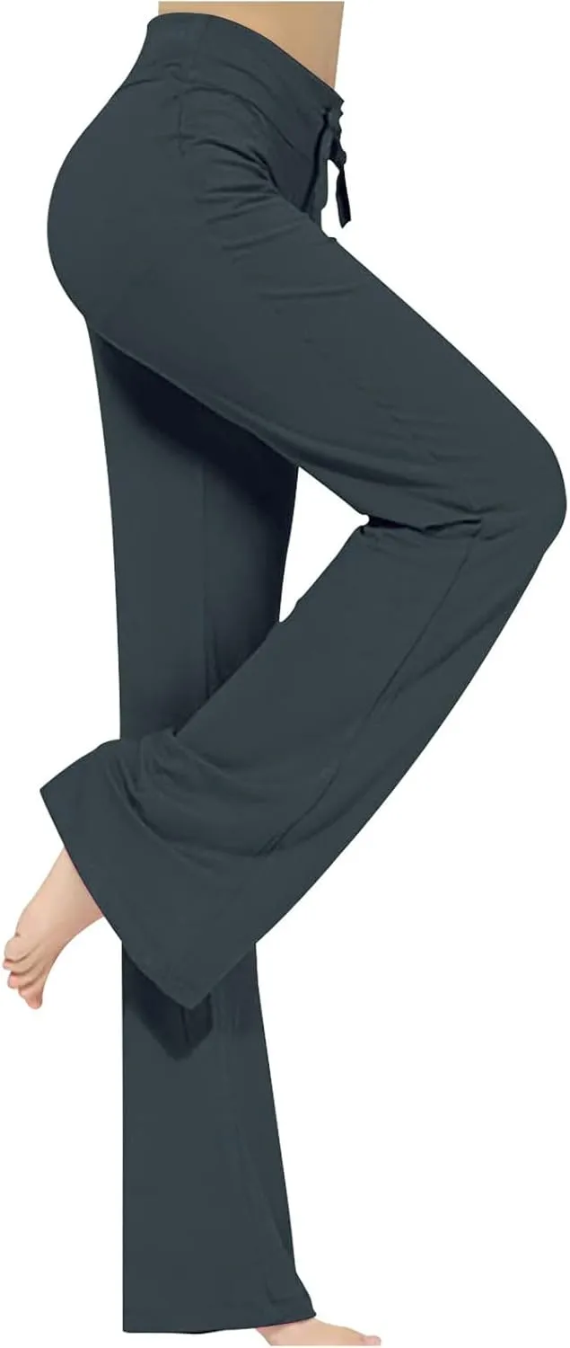 Loose Yoga Pants for Women Casual Trendy Solid Color Drawstring Trousers Elegant High Waist Wide Leg Long Pants 2025
