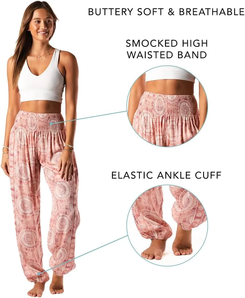 Lotus and Luna Women's Harem Pants Thai Pants for Beach & Lounge High Waisted Flowy Boho Pants Genie Pants Yoga Pants