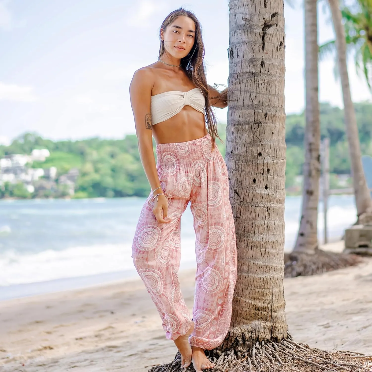 Lotus and Luna Women's Harem Pants Thai Pants for Beach & Lounge High Waisted Flowy Boho Pants Genie Pants Yoga Pants