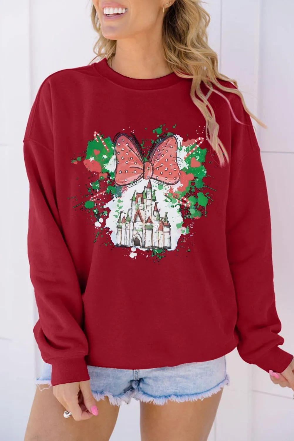 LUKYCILD Magic Kingdom Sweatshirts for Women Castle Oversized Sweatshirt Holiday Shirt Graphic Long Sleeve Pullover Tops