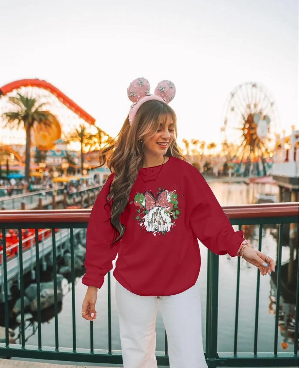 LUKYCILD Magic Kingdom Sweatshirts for Women Castle Oversized Sweatshirt Holiday Shirt Graphic Long Sleeve Pullover Tops