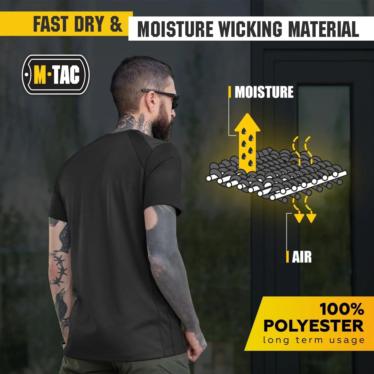 M-Tac Athletic T-Shirt Gen.2 - Breathable Polyester Military T-Shirt with Short Sleeve and Crew Neck for Men
