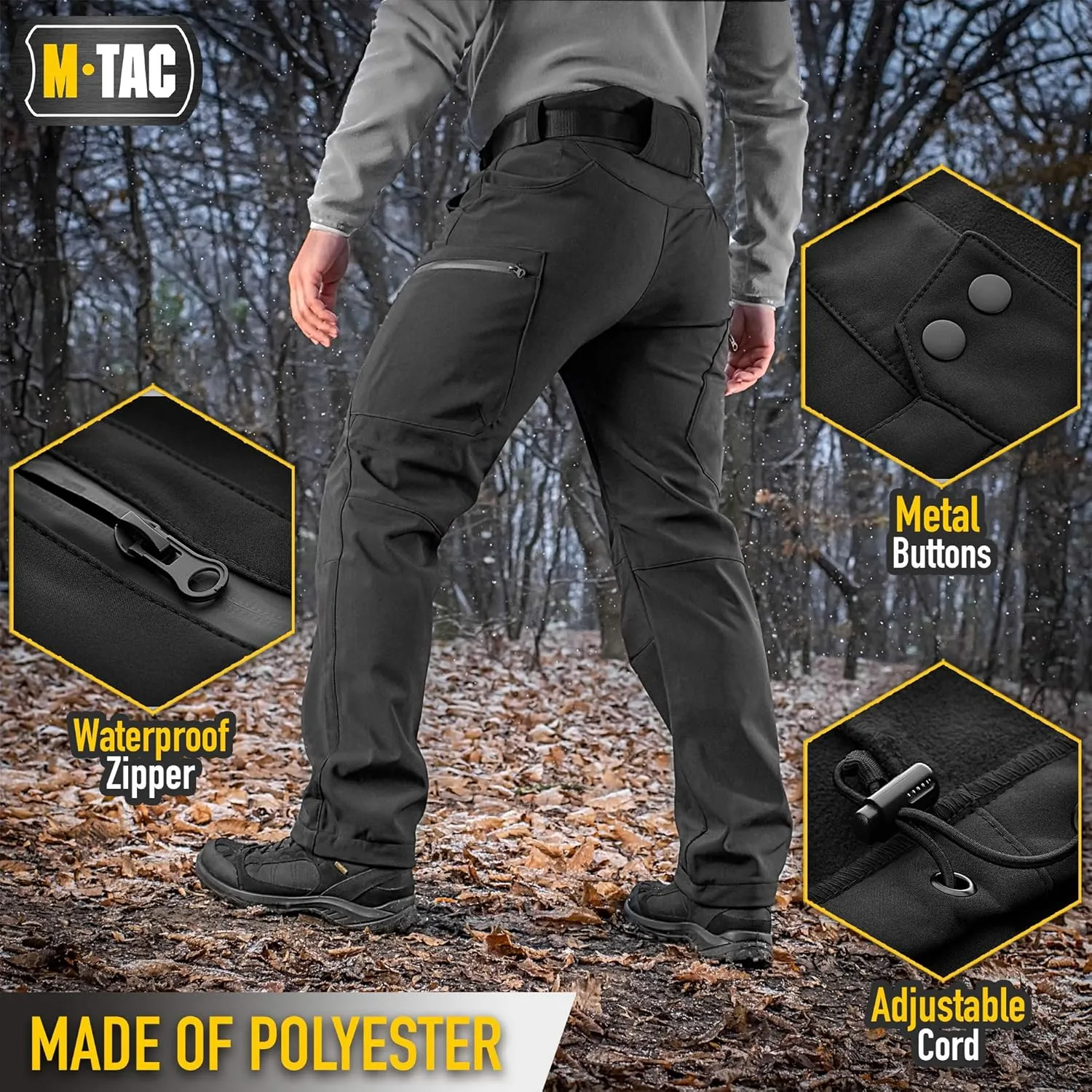 M-Tac Winter Tactical Pants for Men Softshell Insulated Fleece Lined Cargo Pants