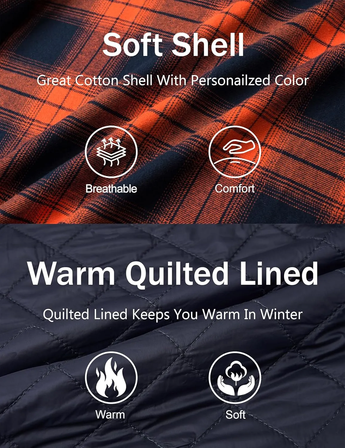 MAGCOMSEN Men's Quilted Lined Flannel Hoodie Jacket Cotton Button Down Shirt Jacket Long Sleeve Plaid Shirt Shacket