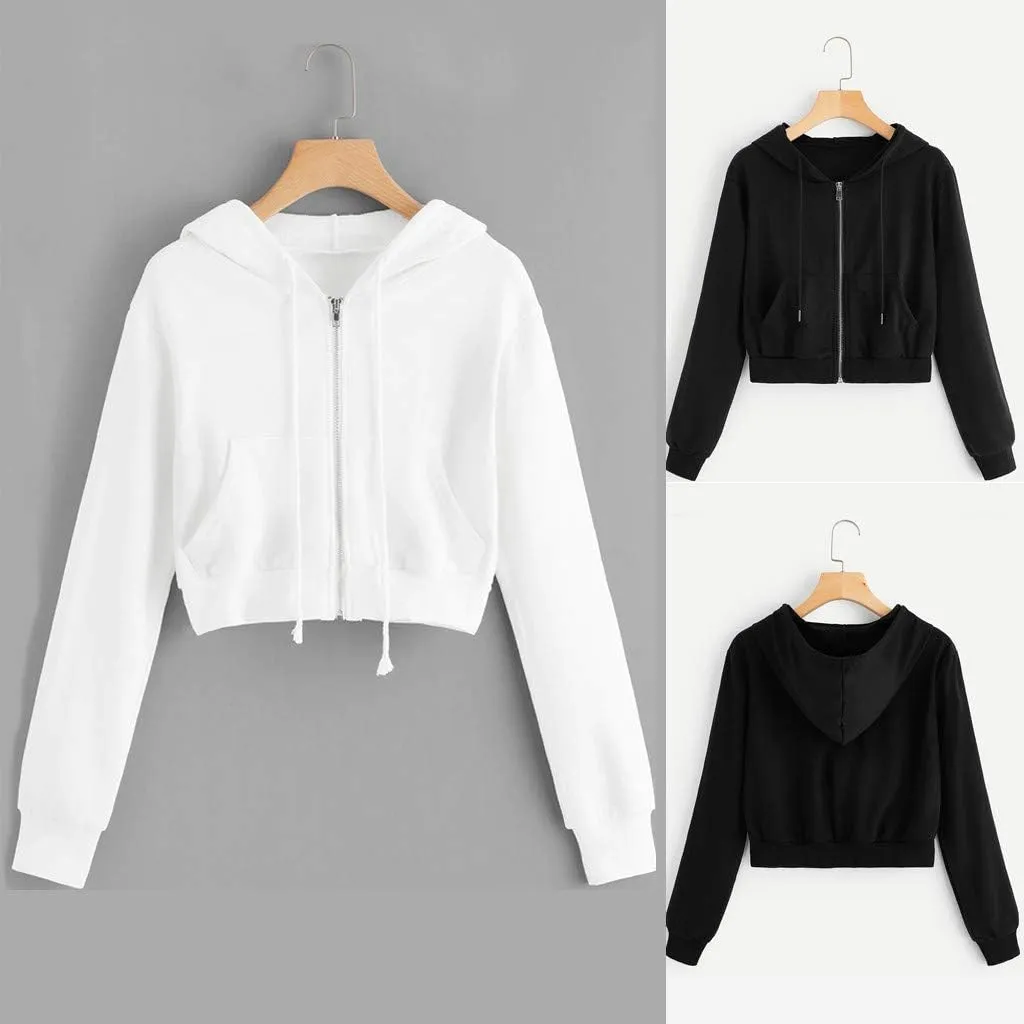 maisdgop Hoodies for Women Casual Long Sleeve Drawstring Hooded Cropped Sweatshirt Comfy Workout Cropped Hoodie with Pockets