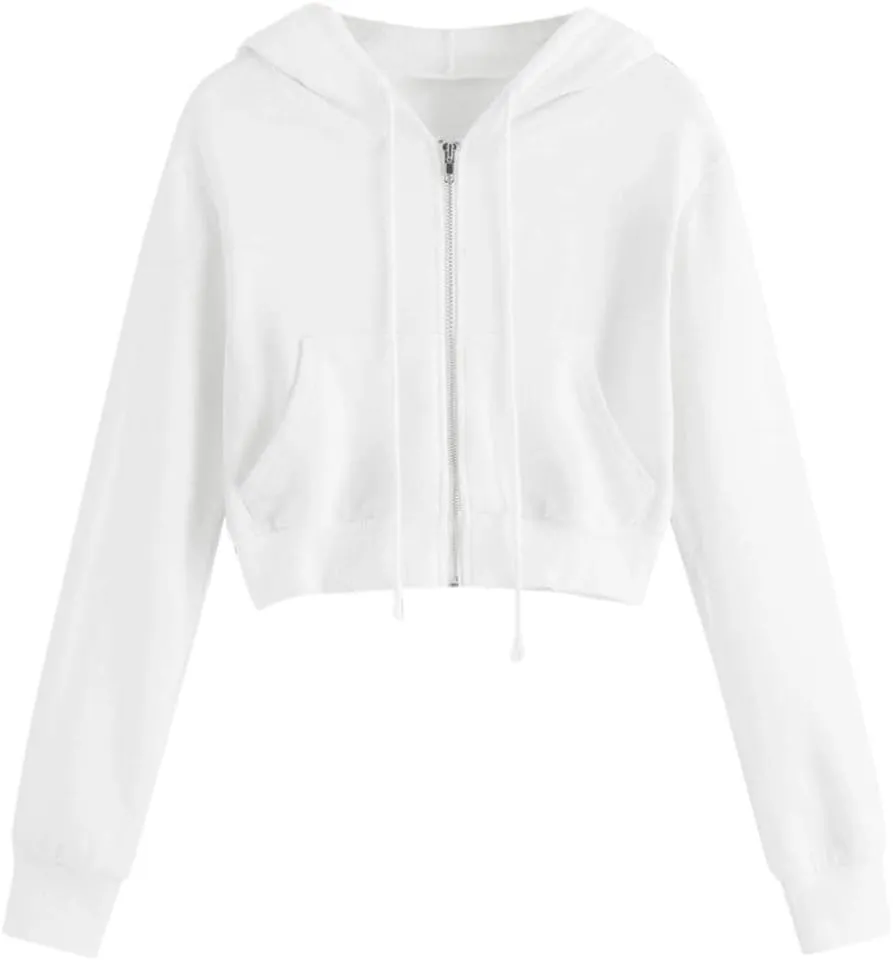 maisdgop Hoodies for Women Casual Long Sleeve Drawstring Hooded Cropped Sweatshirt Comfy Workout Cropped Hoodie with Pockets