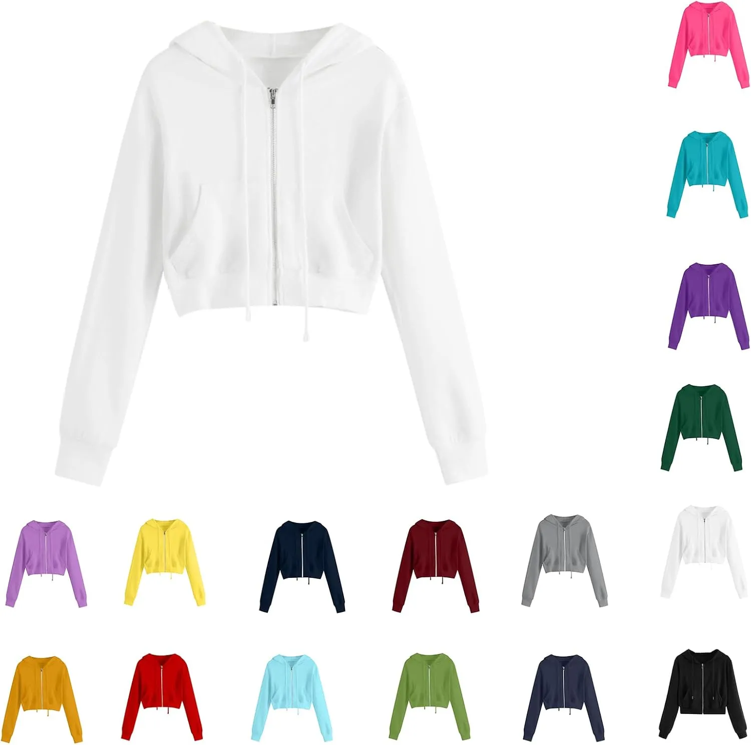 maisdgop Hoodies for Women Casual Long Sleeve Drawstring Hooded Cropped Sweatshirt Comfy Workout Cropped Hoodie with Pockets