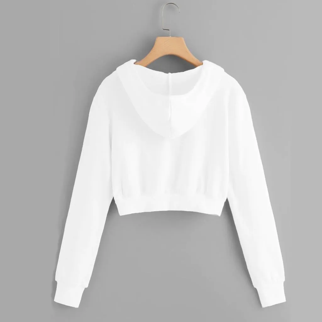 maisdgop Hoodies for Women Casual Long Sleeve Drawstring Hooded Cropped Sweatshirt Comfy Workout Cropped Hoodie with Pockets