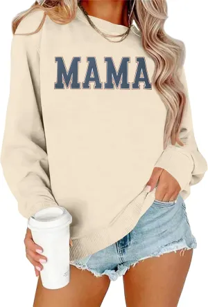 Mama Sweatshirt Women Mama Graphic Crewneck Sweatshirt Mom Gift Shirt Casual Long Sleeve Pullover Tops