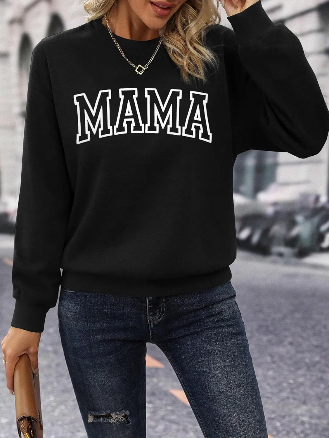 Mama Sweatshirt Women Mama Graphic Crewneck Sweatshirt Mom Gift Shirt Casual Long Sleeve Pullover Tops