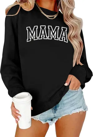 Mama Sweatshirt Women Mama Graphic Crewneck Sweatshirt Mom Gift Shirt Casual Long Sleeve Pullover Tops