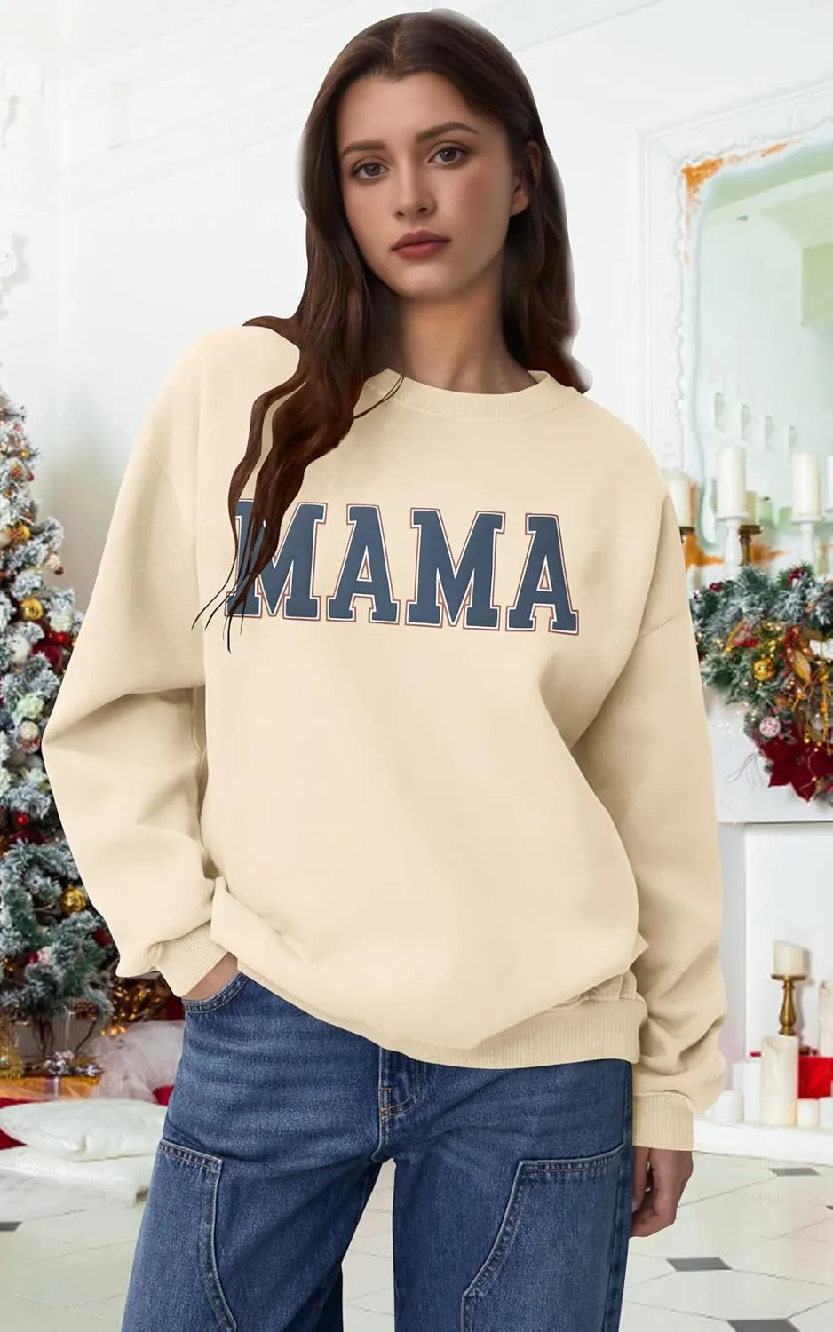 Mama Sweatshirt Women Mama Graphic Crewneck Sweatshirt Mom Gift Shirt Casual Long Sleeve Pullover Tops