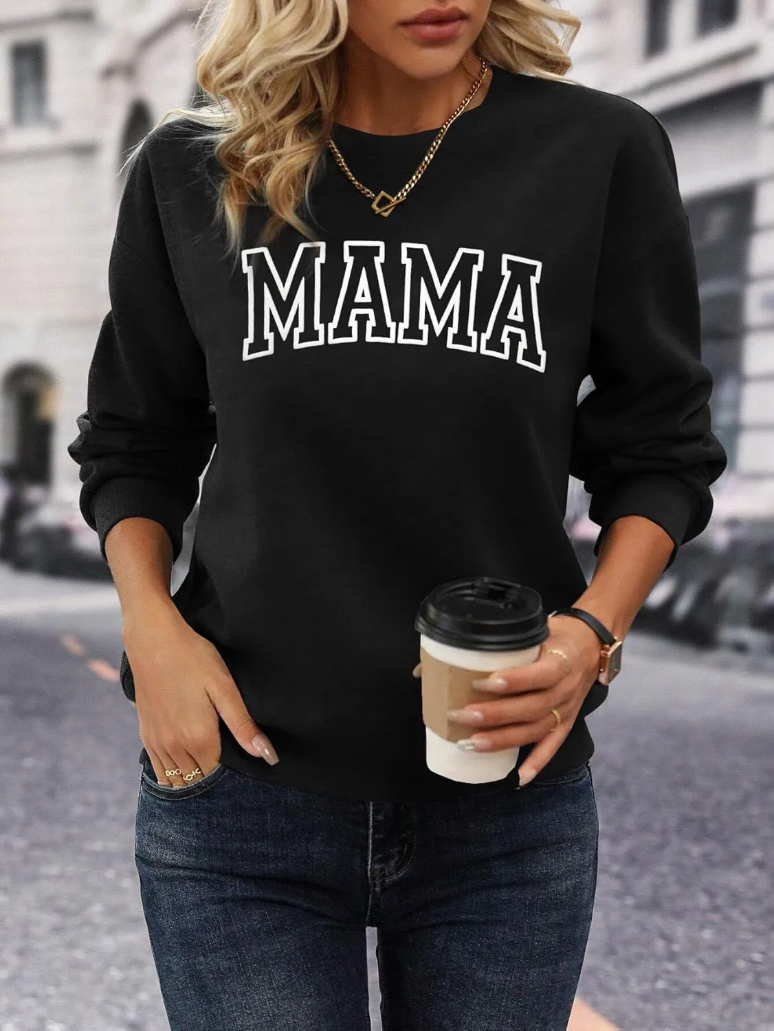 Mama Sweatshirt Women Mama Graphic Crewneck Sweatshirt Mom Gift Shirt Casual Long Sleeve Pullover Tops