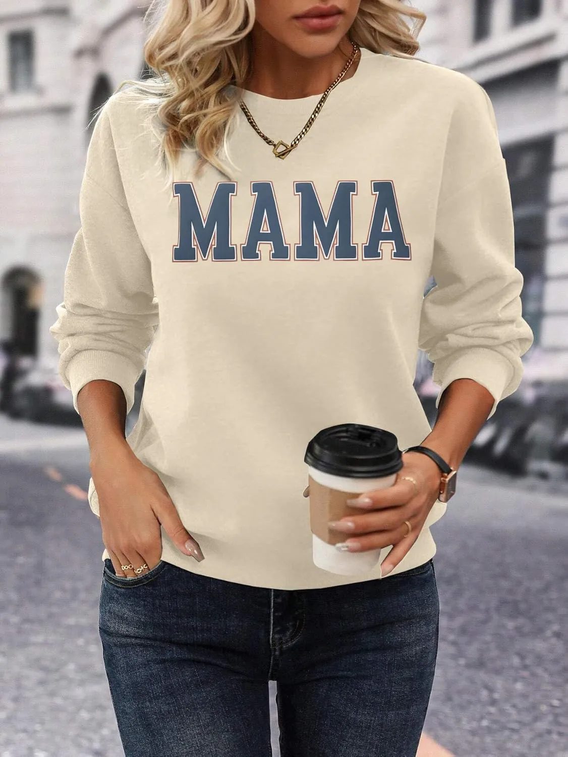 Mama Sweatshirt Women Mama Graphic Crewneck Sweatshirt Mom Gift Shirt Casual Long Sleeve Pullover Tops