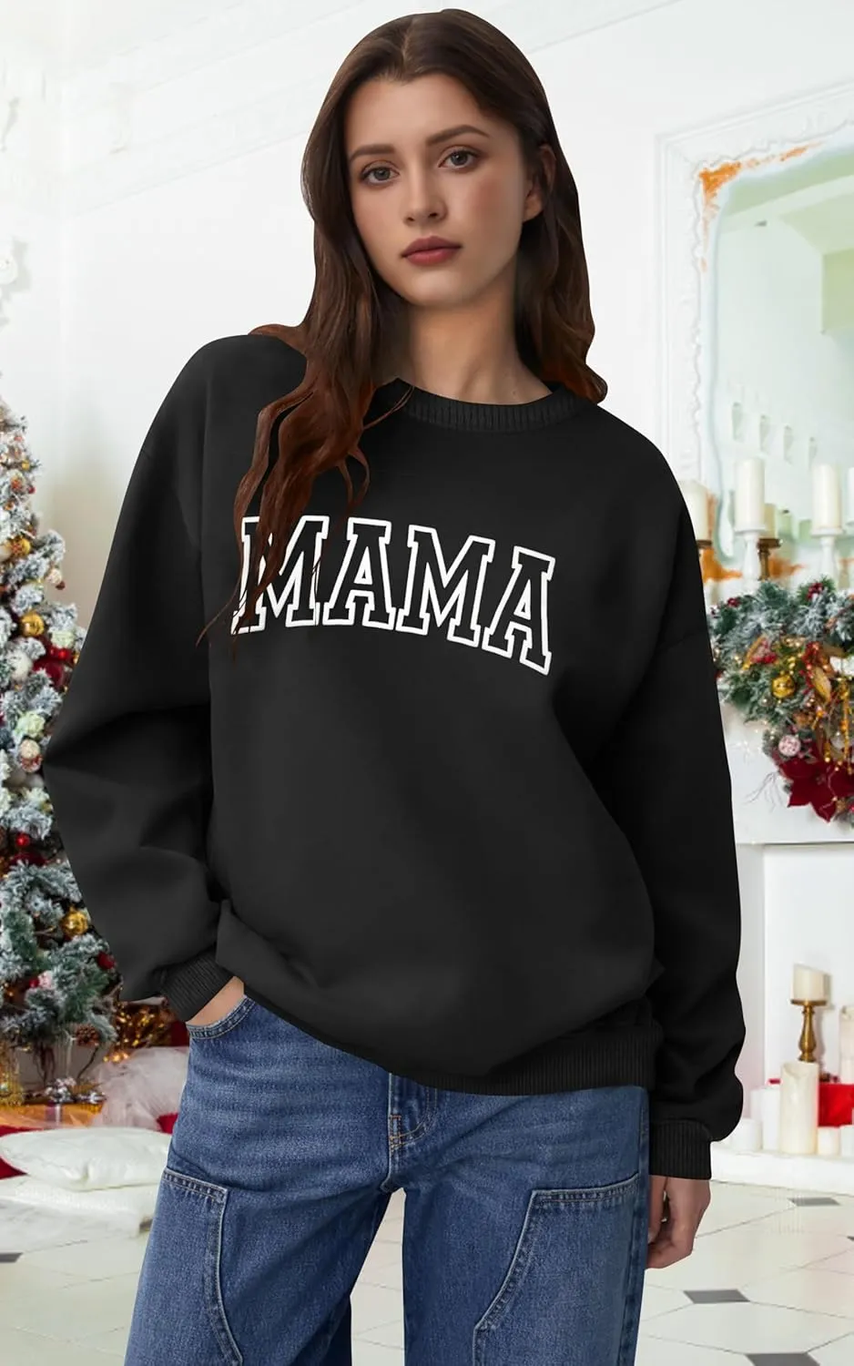 Mama Sweatshirt Women Mama Graphic Crewneck Sweatshirt Mom Gift Shirt Casual Long Sleeve Pullover Tops