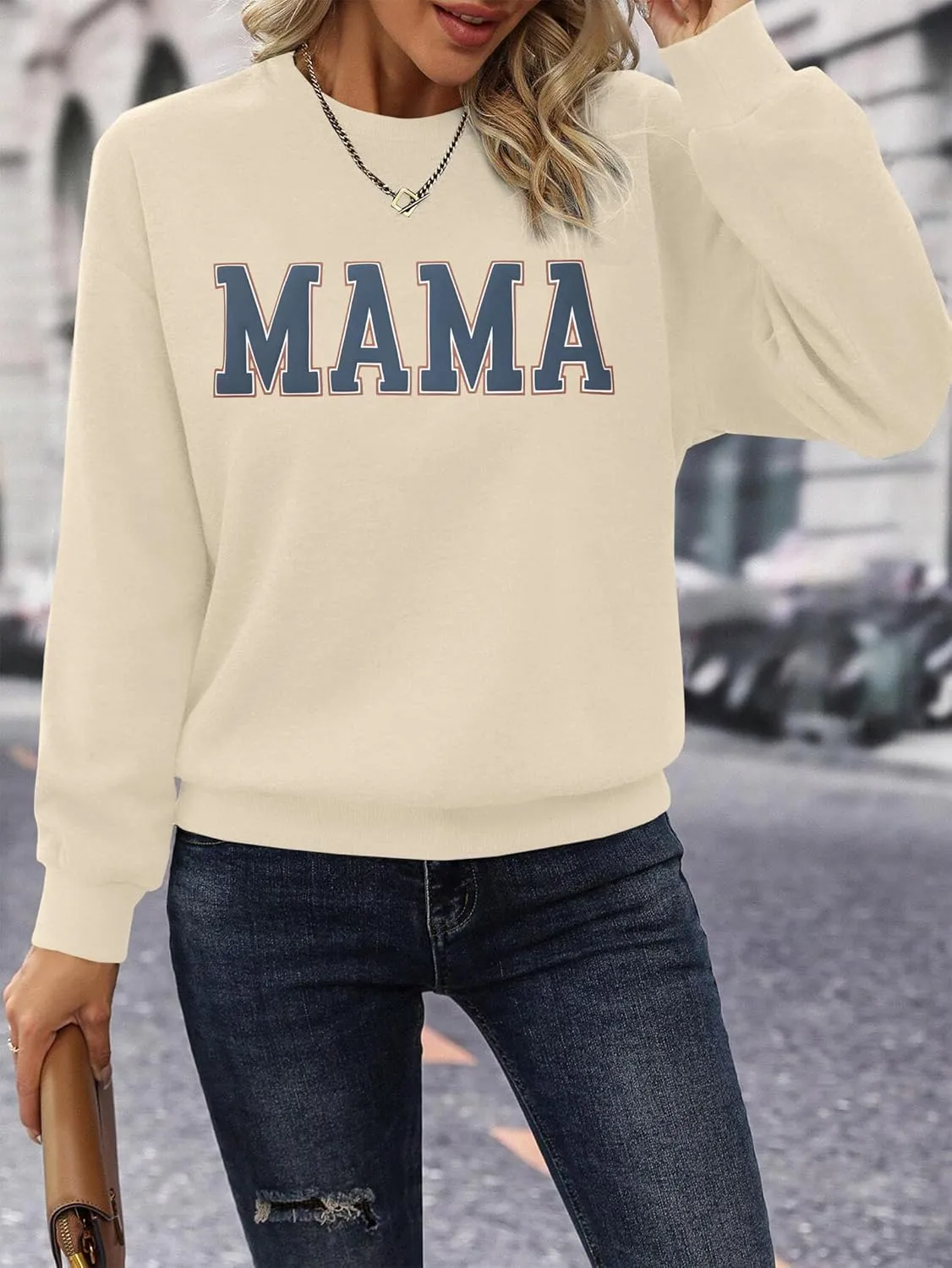 Mama Sweatshirt Women Mama Graphic Crewneck Sweatshirt Mom Gift Shirt Casual Long Sleeve Pullover Tops