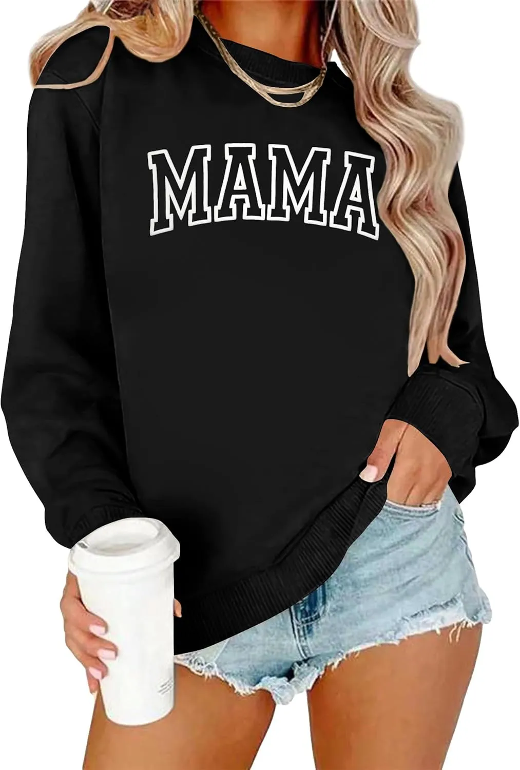 Mama Sweatshirt Women Mama Graphic Crewneck Sweatshirt Mom Gift Shirt Casual Long Sleeve Pullover Tops