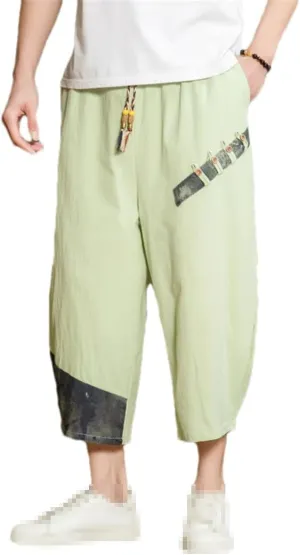 Man's Summer Baggy Trousers Harem Pants Cotton Linen Vintage Elastic Waist Casual Sweatpants