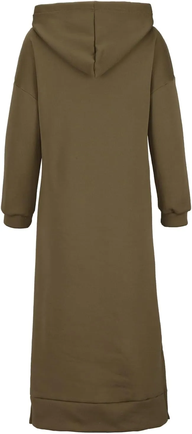 Maxi Hooded Dress for Women Split Hem Hooded Long Sweatshirt Dress with Pockets Long Hoodies 2023 Fall Fashion