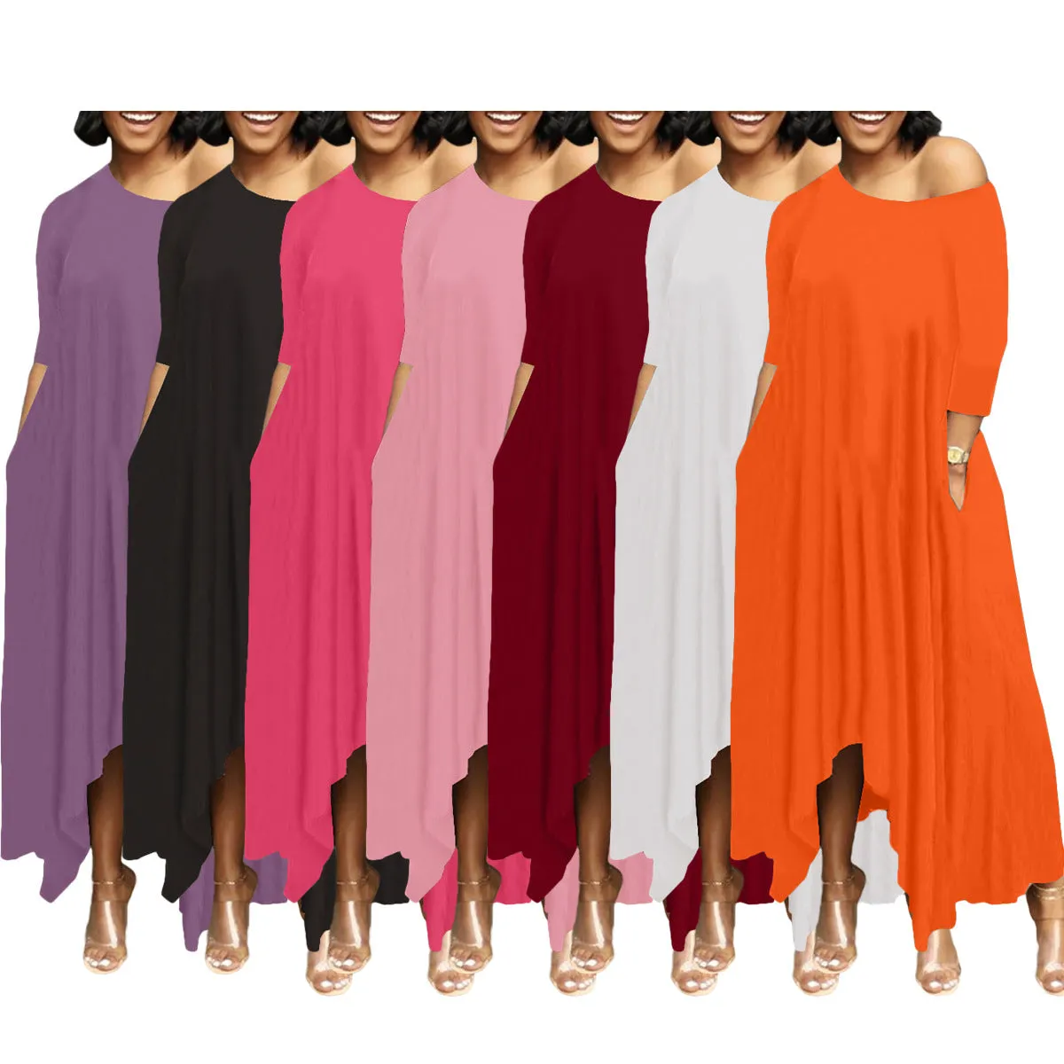 MB FASHION Casual Off-Shoulder Maxi Dress with Pockets 9283R