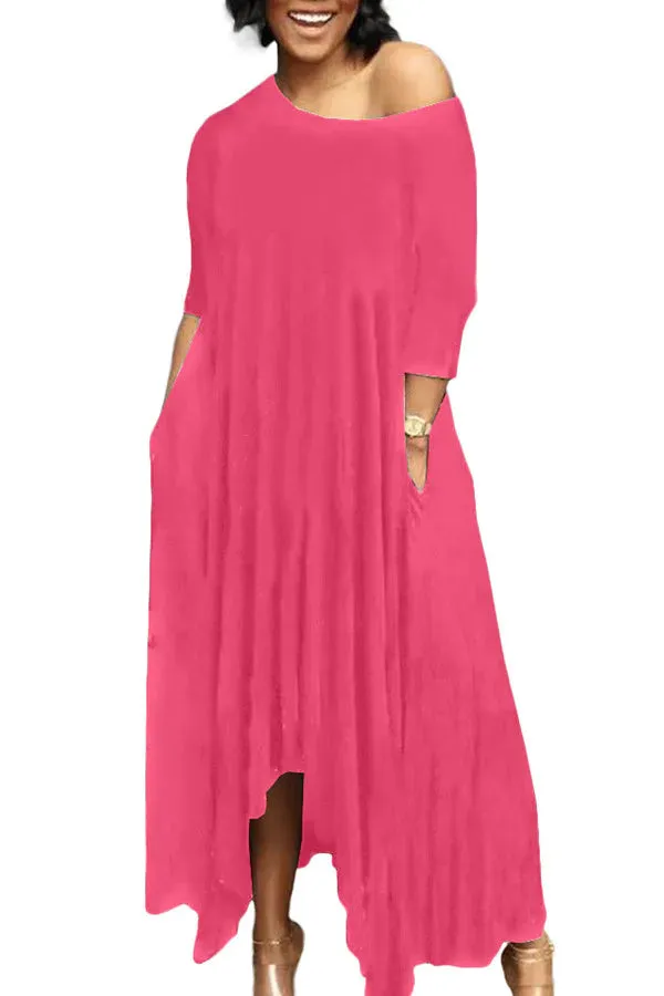 MB FASHION Casual Off-Shoulder Maxi Dress with Pockets 9283R