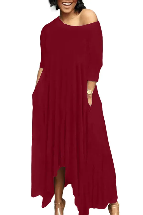 MB FASHION Casual Off-Shoulder Maxi Dress with Pockets 9283R