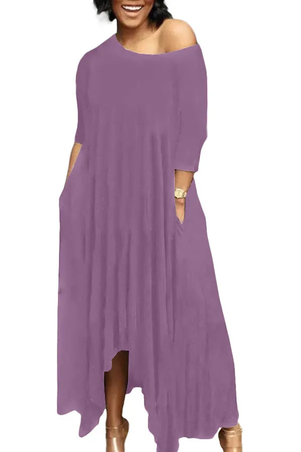 MB FASHION Casual Off-Shoulder Maxi Dress with Pockets 9283R