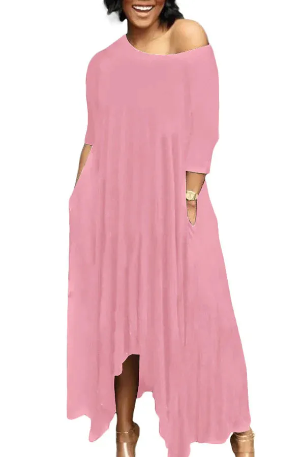 MB FASHION Casual Off-Shoulder Maxi Dress with Pockets 9283R
