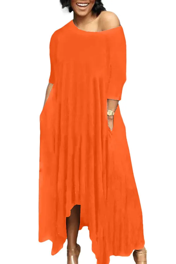 MB FASHION Casual Off-Shoulder Maxi Dress with Pockets 9283R