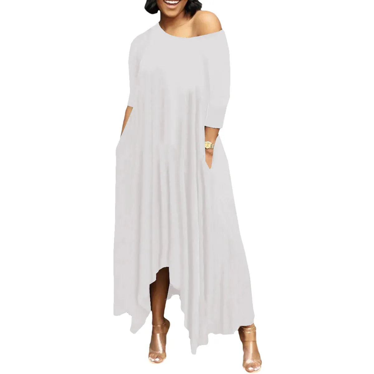 MB FASHION Casual Off-Shoulder Maxi Dress with Pockets 9283R